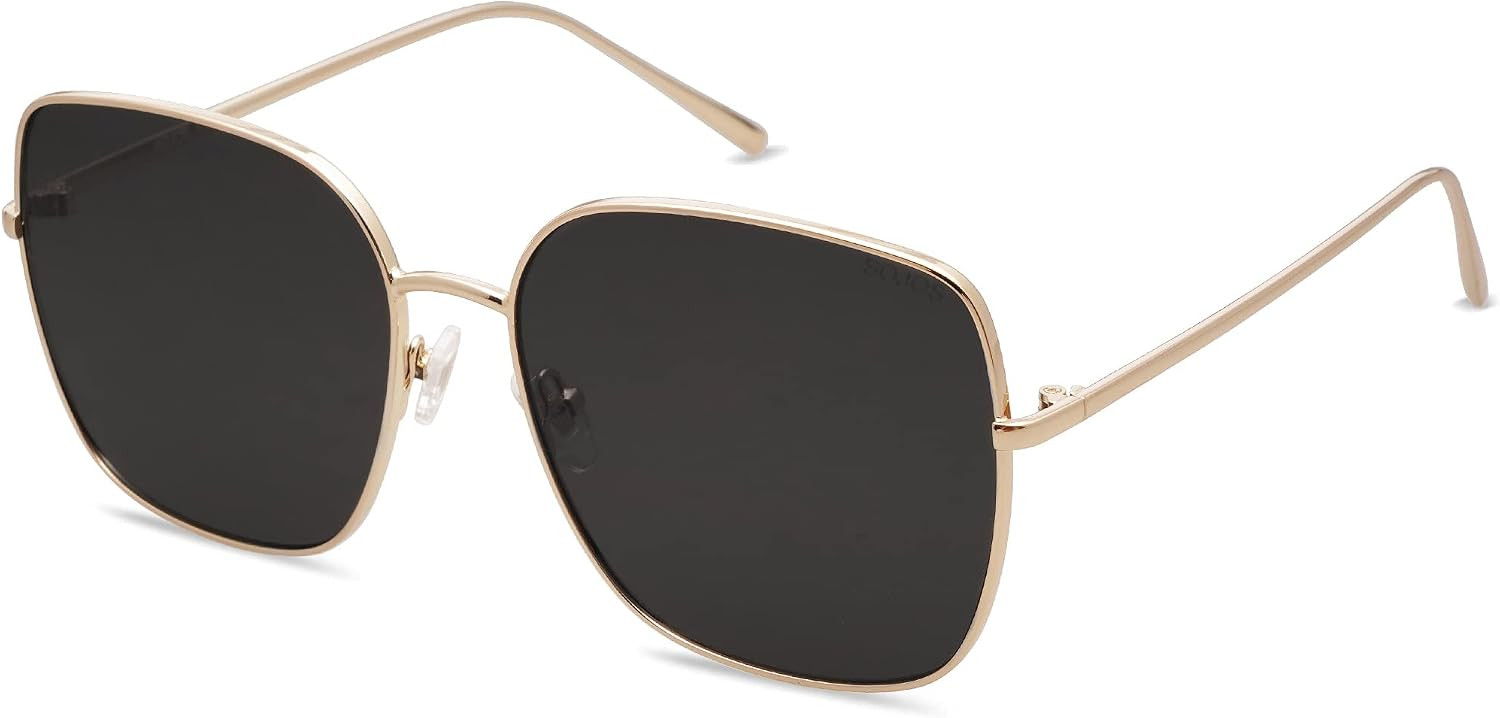 SOJOS Trendy Oversized Square Sunglasses for Women Men Flat Mirrored Lens UV Protection Sunglasses SJ1146 with Bright Gold Metal Frame/Grey Lens | Amazon (US)