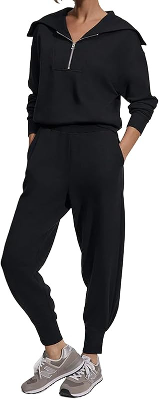 MISSACTIVER Women 2 Piece Outfits Long Sleeve Tracksuit Lapel Half Zip Pullover and Cinch Bottom ... | Amazon (US)