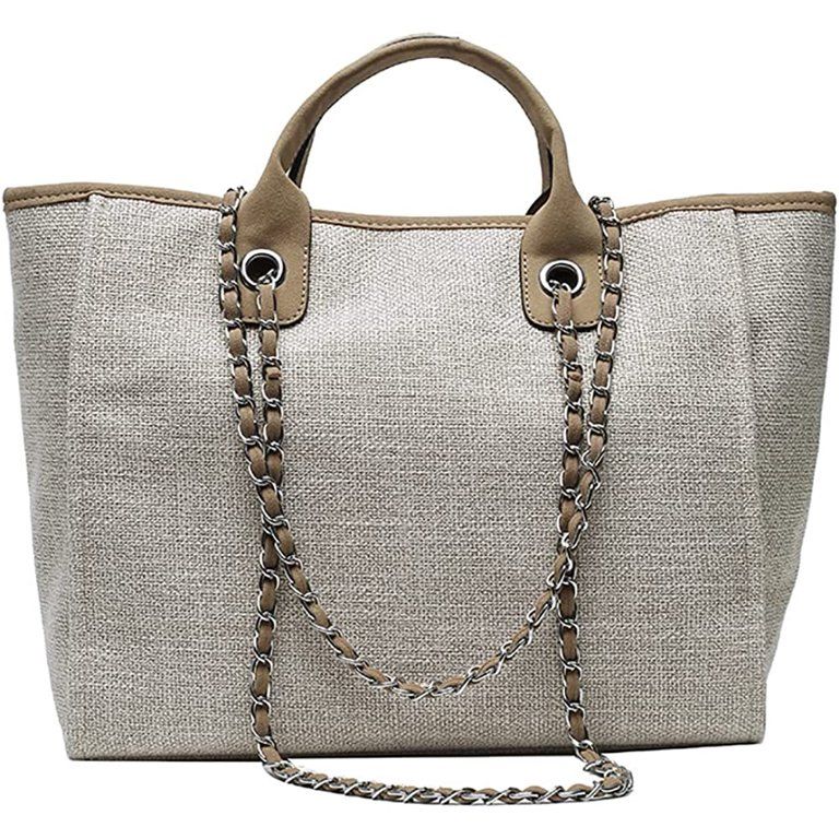 PIKADINGNIS Women Canvas Handbag Large Capacity Chain Tote Bag PU Handle Shoulder Bag | Walmart (US)
