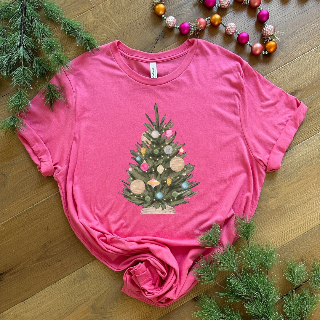 Pink Christmas Tree Shirt Christmas Ornaments Shirt for Women - Etsy | Etsy (US)
