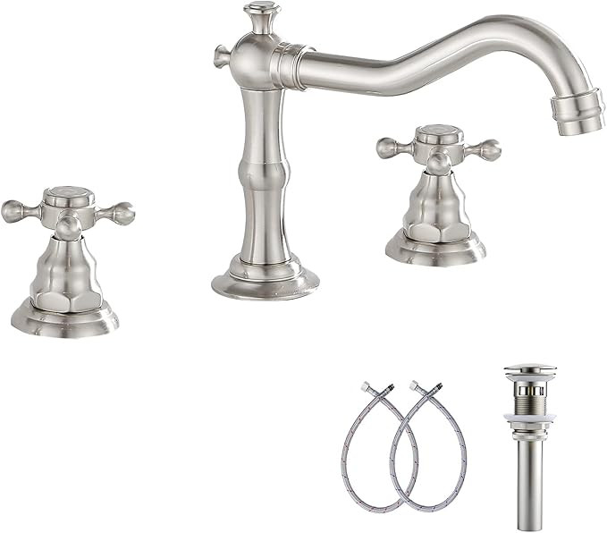 GGStudy Two Handles Three Holes Faucet 8-16 inch Widespread Bathroom Sink Faucet Brushed Nickel B... | Amazon (US)