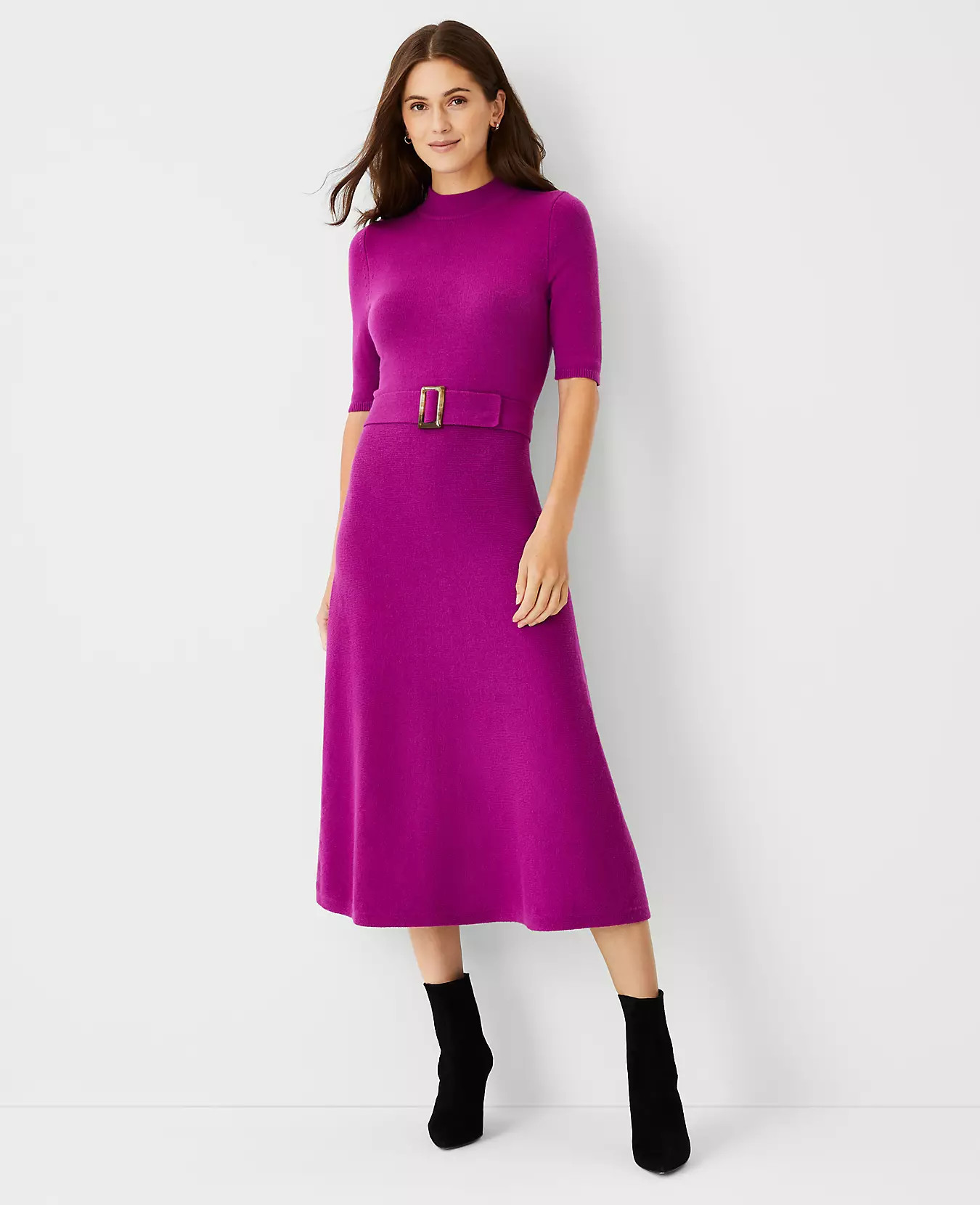 Belted Mock Neck Sweater Dress | Ann Taylor (US)