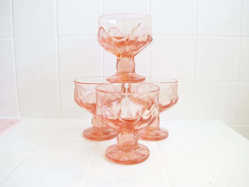 Vintage Pink Crystal Goblets Set of 4 Heavy Cut Crystal Colored Wine Drink Glasses Vintage Barwar... | Etsy (US)
