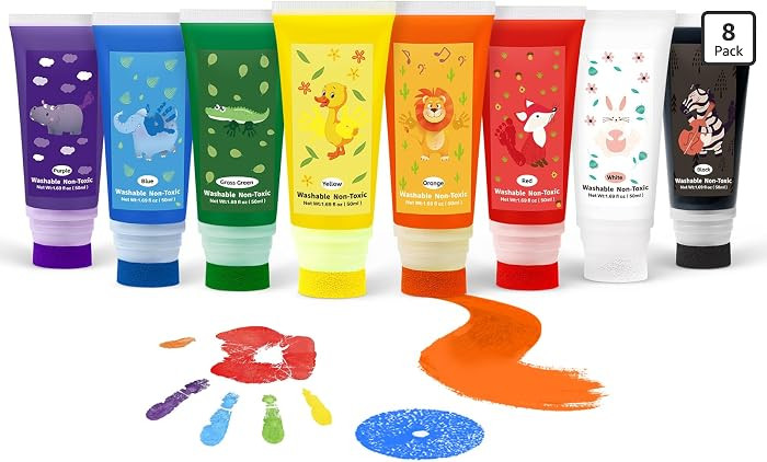 Washable Finger Paint with a Sponge Head, 8 Colors (1.69fl oz/Tube) | Amazon (US)