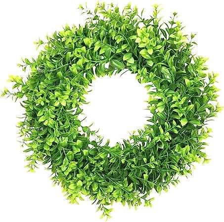 lifeeluck 18" Artificial Green Leaves Wreath Large Front Door Wreath Greenery Window Boxwood Wrea... | Amazon (US)