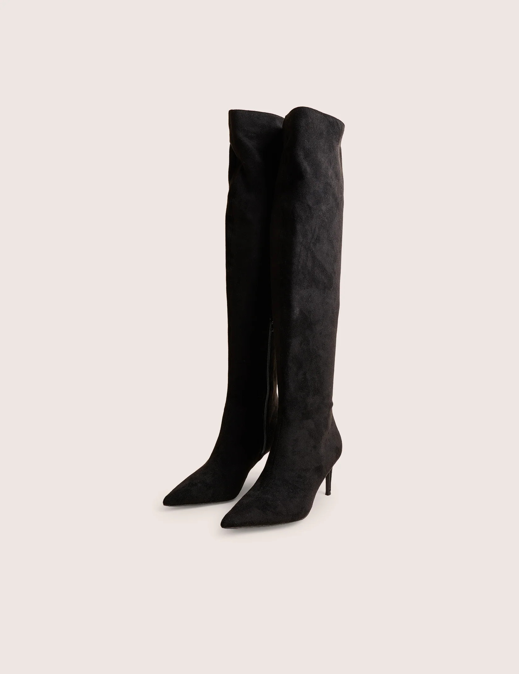 Ellen Black Suedette Pointed Toe Over the Knee Boots | Public Desire