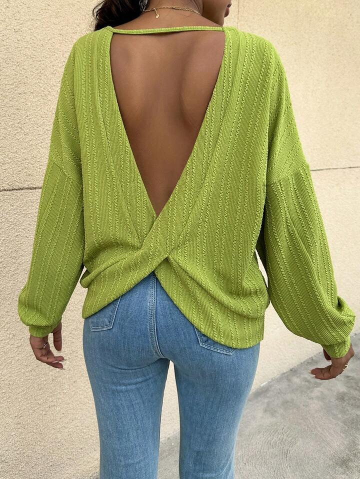 SHEIN Privé Twist Backless Drop Shoulder Sweatshirt | SHEIN