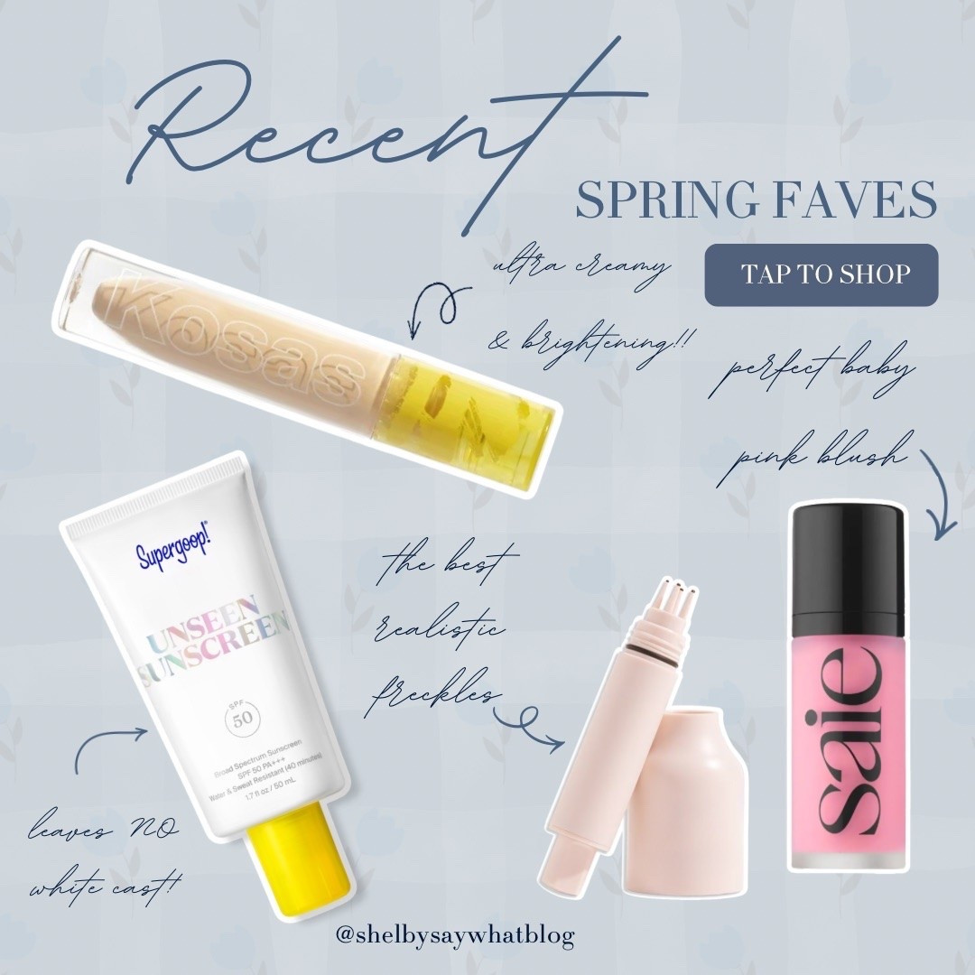 Recent Spring Favorite Beauty Products! Makeup lately has been super natural and light: blush, under-eye concealer, freckles, SPF, and done. Linking my favorite SPF because it applies wet, dries almost powdery, and has zero white cast.

#LTKBeauty #LTKgrwm #LTKselfcare