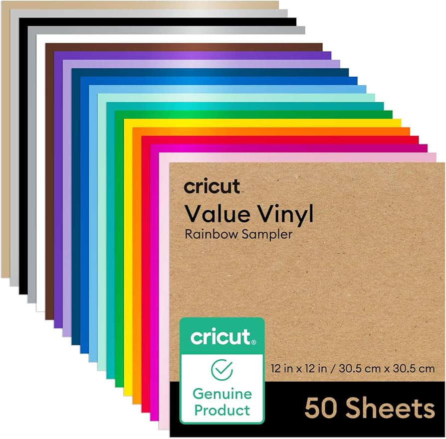 Cricut Value Permanent Vinyl - 50ft Rainbow Sampler, 12in x 12in Sheets (50 Count) | Amazon (US)