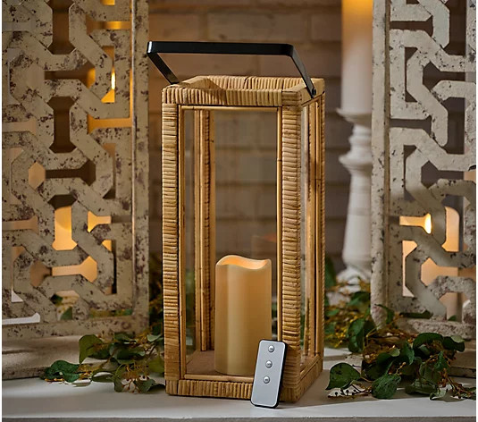 16" Natural Rattan Wrapped Lantern w/ LED by Lauren McBride | QVC