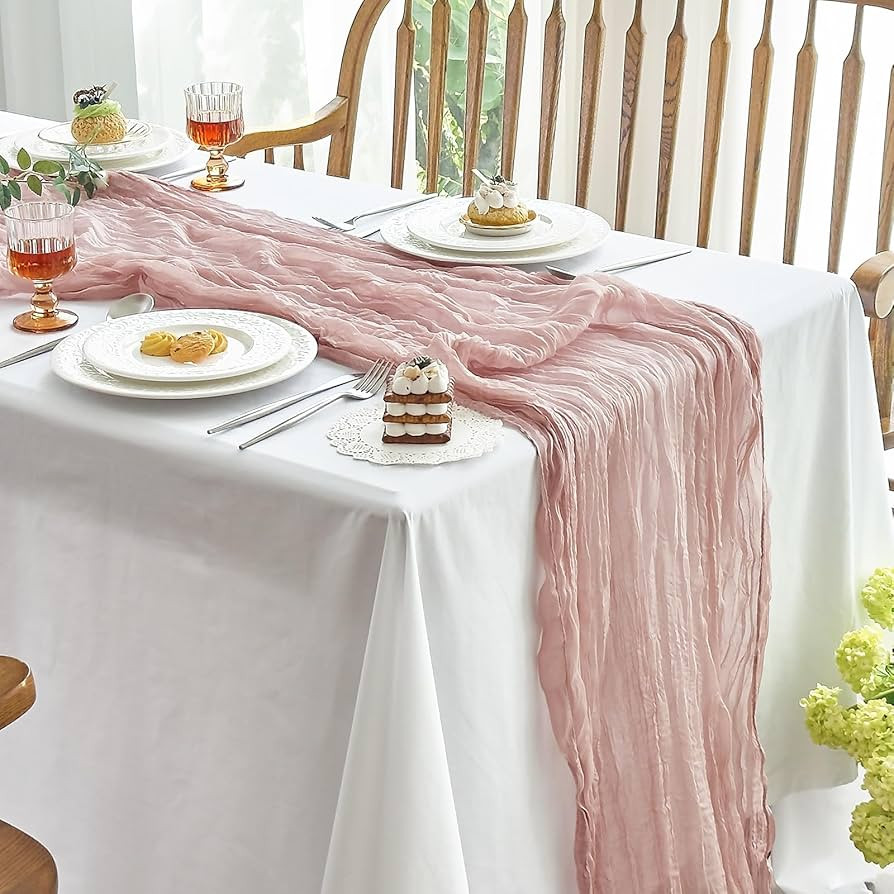 2 Pcs Cheesecloth Table Runner - 10ft Dusty Pink Boho Gauze Cheese Cloth Table Runner for Baby Sh... | Amazon (US)