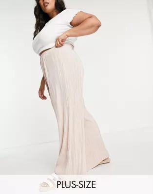 Outrageous Fortune Plus wide leg plisse pants set in blush pink | ASOS | ASOS (Global)