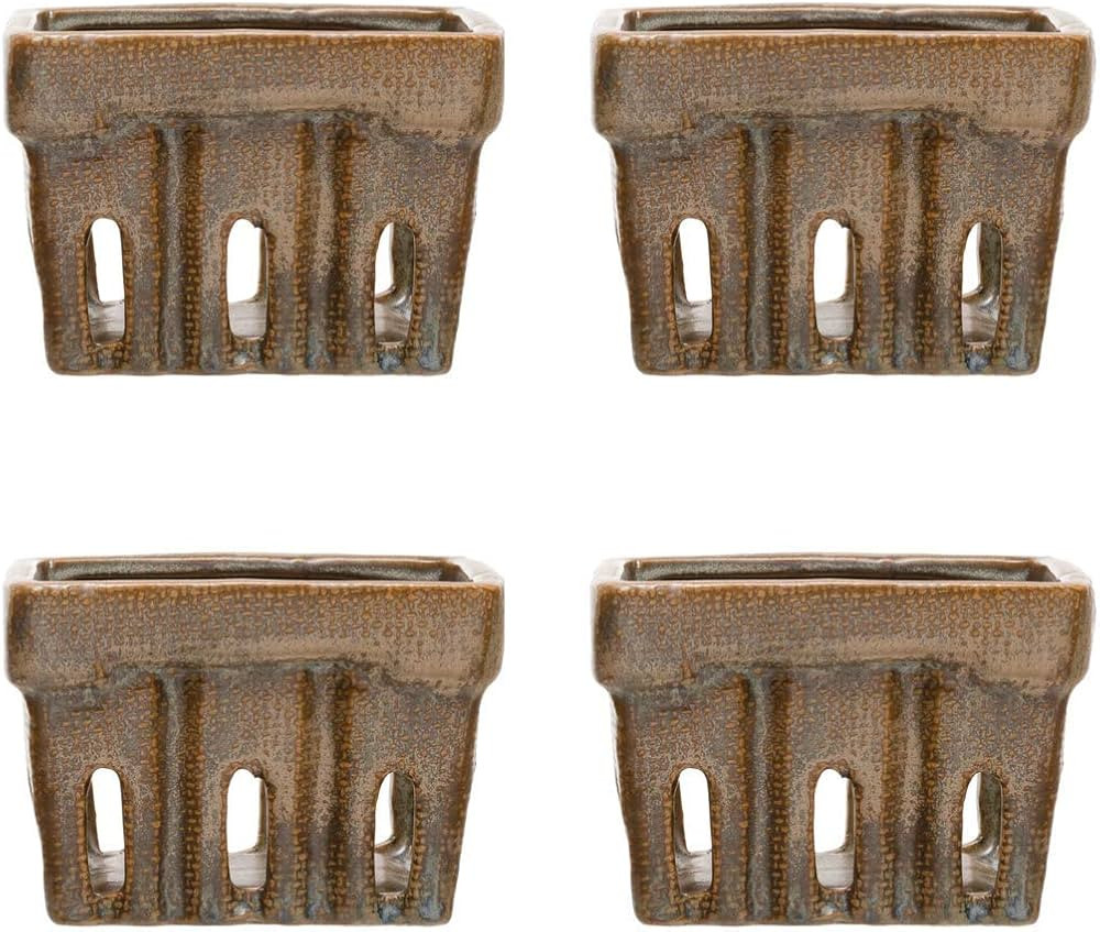 Creative Co-op Stoneware Berry Baskets, Multicolor, Set of 4 (Blue/Brown) | Amazon (US)