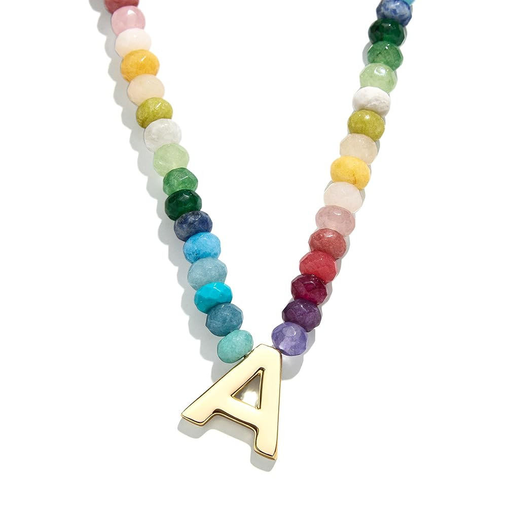Semi-Precious Block Initial Necklace | Amazon (US)