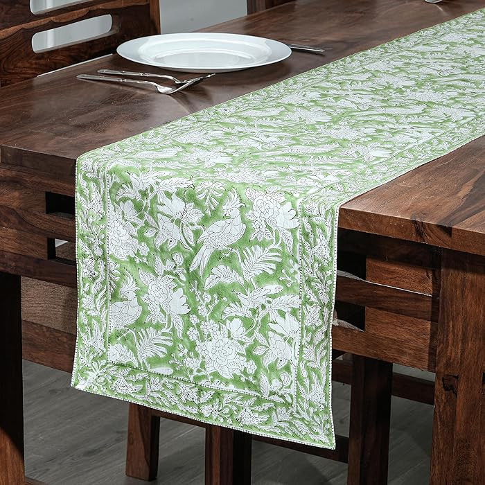 CPC Olive Green Block Print Cotton Table Runner 16x90 Inch Long Fall Table Runner for Everyday Di... | Amazon (US)