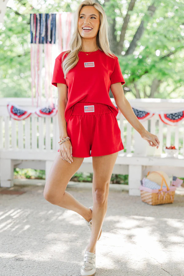 Celebrate The Moment Red Flag Patch Top | The Mint Julep Boutique