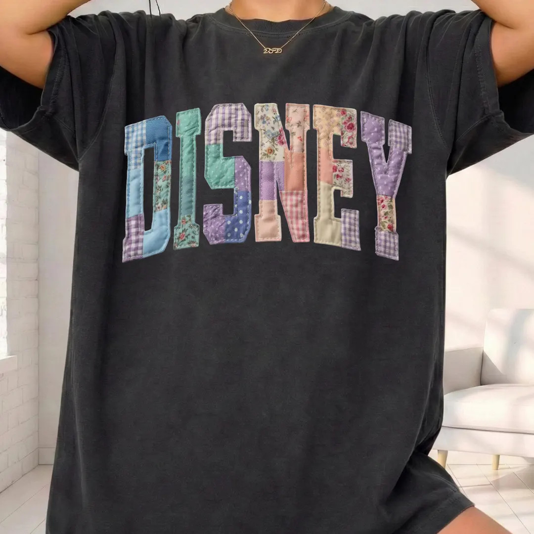 Comfort Colors Disney Shirt, Faux Patchwork Print Tee, Disney Vacation T-shirt, Women's Disney Te... | Etsy (Global)