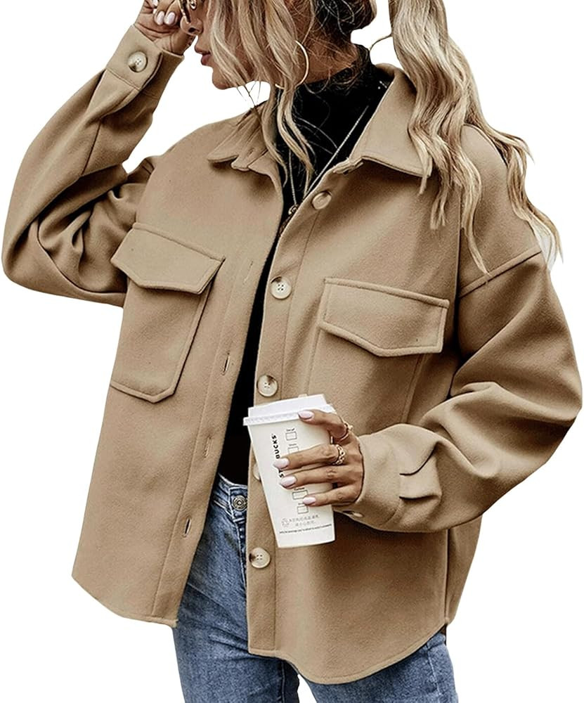 Zaswen Plus Size Fleece Jacket for Women Long Sleeve Button Down Shacket Fall Casual Loose Soft W... | Amazon (US)