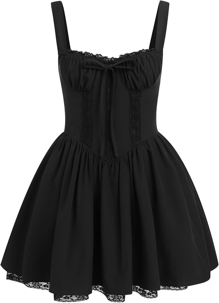 Women's Short Corset Sundress Boho Mini Dress Sleeveless Backless Low Cut Lace Dress Summer | Amazon (US)