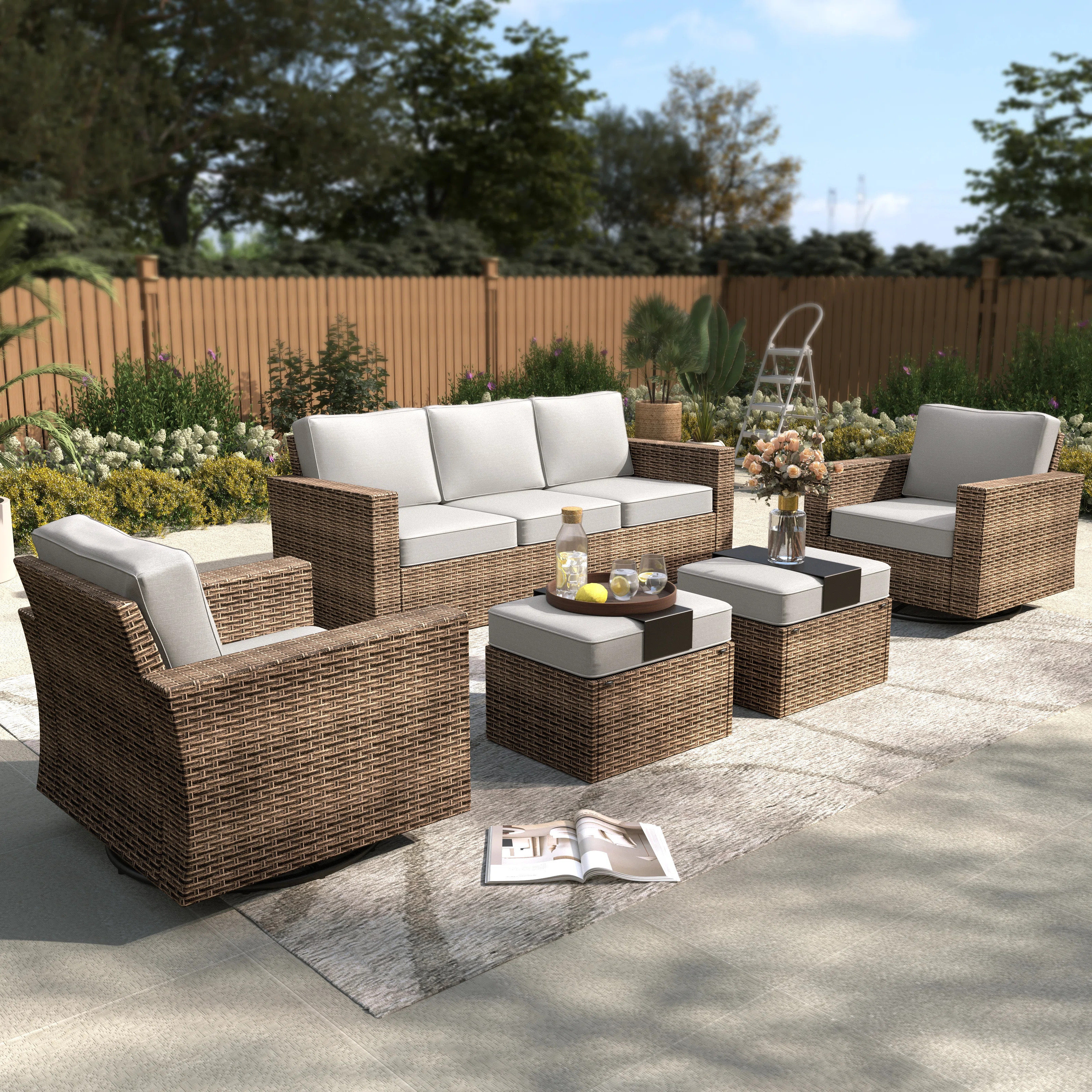 Alphamarts 7- Person Outdoor Wicker Patio Conversation Furniture Set & Reviews | Wayfair | Wayfair North America