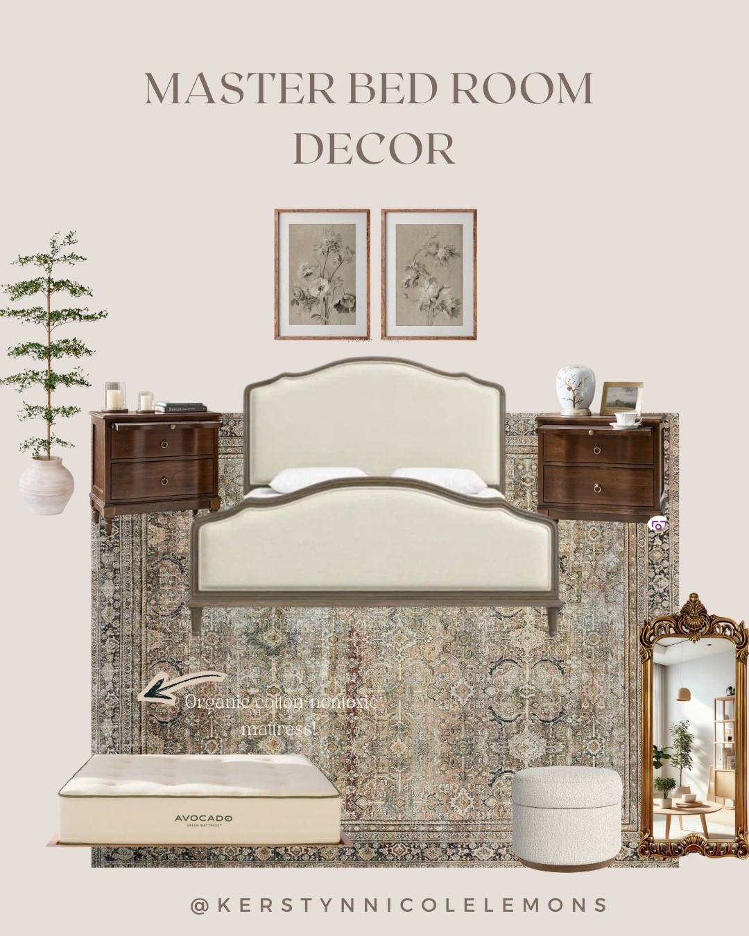 Master bedroom decor mood board, bedding, home decor ideas, master bedroom design, bedroom rug, nightstands

#LTKHome #LTKselfcare #LTKU
