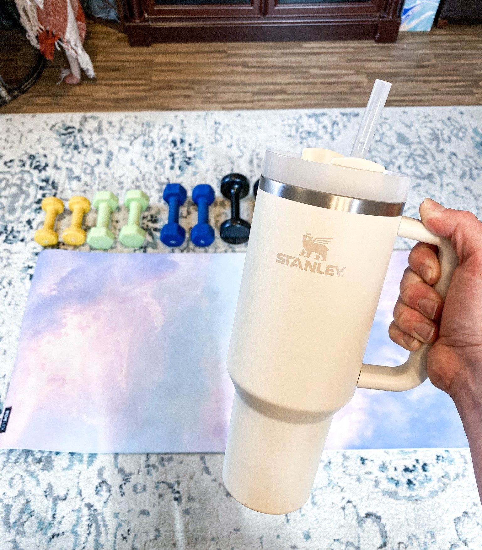 Morning workout with weights with my Stanley and yoga mat!

#LTKhome #LTKfit #LTKGiftGuide