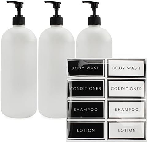 Amazon.com: Cornucopia Shower Pump Bottles (Set of 3, White); 32oz Plastic Pump Dispensers for Sh... | Amazon (US)