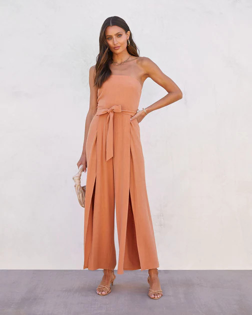 Nadia Strapless Slit Jumpsuit - Clay | VICI