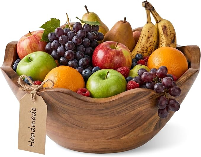 Scalloped Mango Wood Bowl - Natural, 10 in | Hand-carved decorative serving and fruit bowl with v... | Amazon (US)