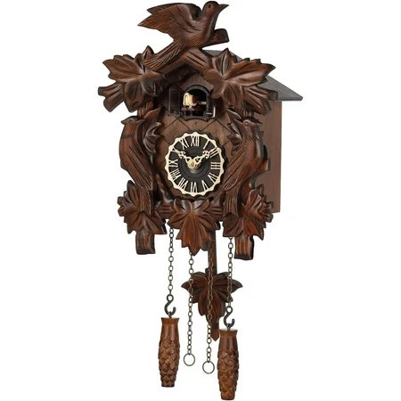 Kintrot Cuckoo Clock, Traditional Black Forest Handcrafted Wooden Quartz Clock For Wall Antique Decroration With Maple Leaf Pendulum, 12 Melodies, Night Sensor And Singing Bird | Walmart (US)