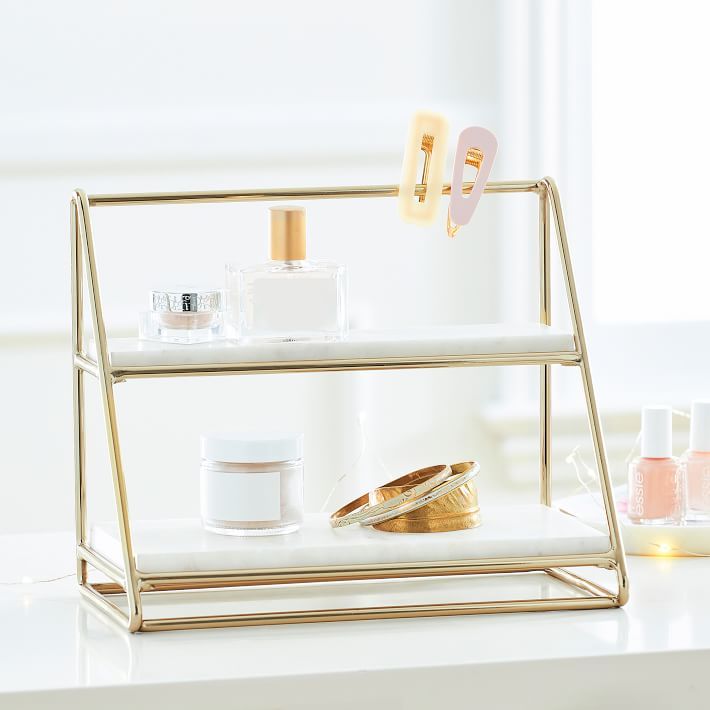 Marble and Gold Tiered Beauty Organizer | Pottery Barn Teen