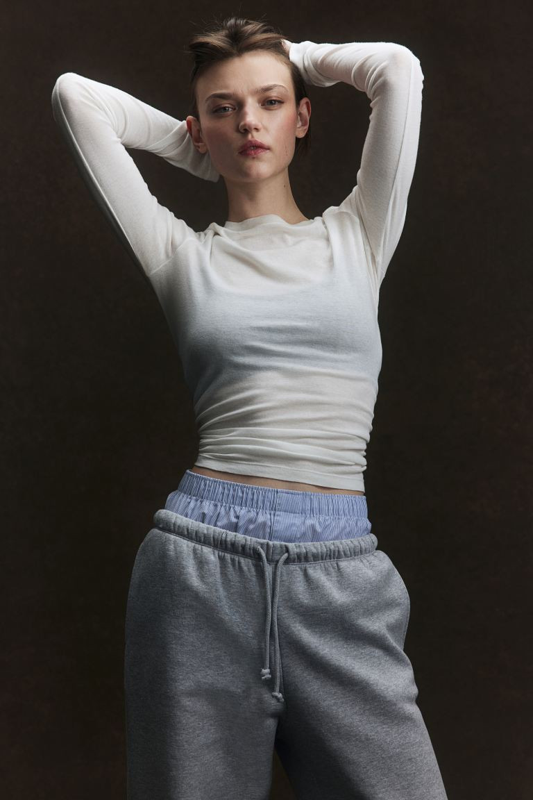Wide joggers - Light grey marl - Ladies | H&M GB | H&M (UK, MY, IN, SG, PH, TW, HK)