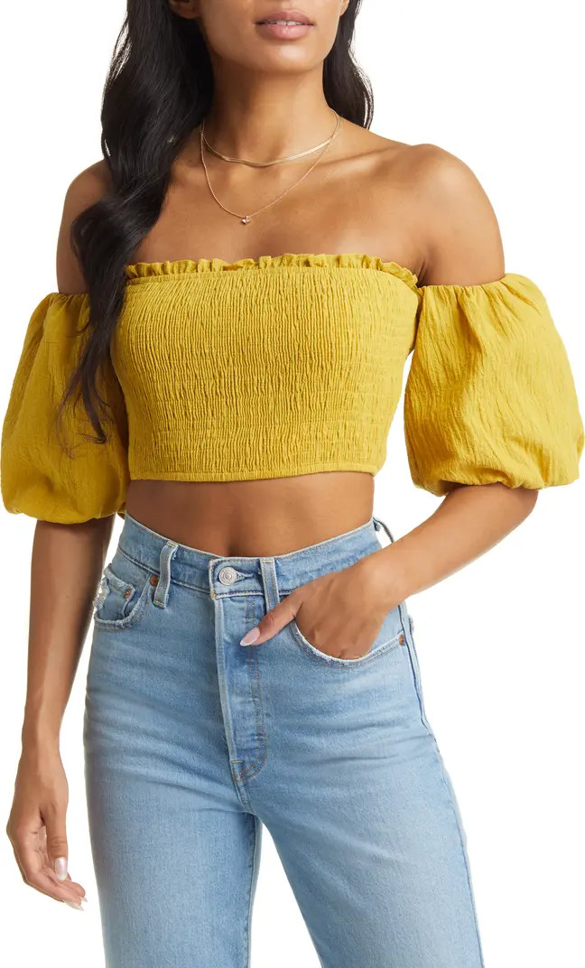 Puff Sleeve Smocked Crop Top | Nordstrom