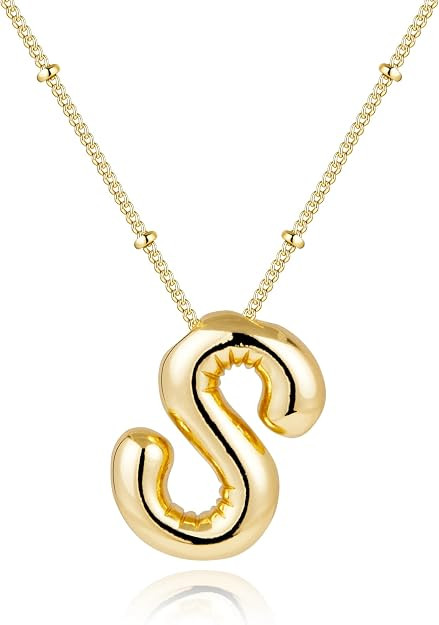 Inerney Gold Bubble Letter Necklace Initial Necklaces for Women, Chunky 14K Plated Balloon Initia... | Amazon (US)
