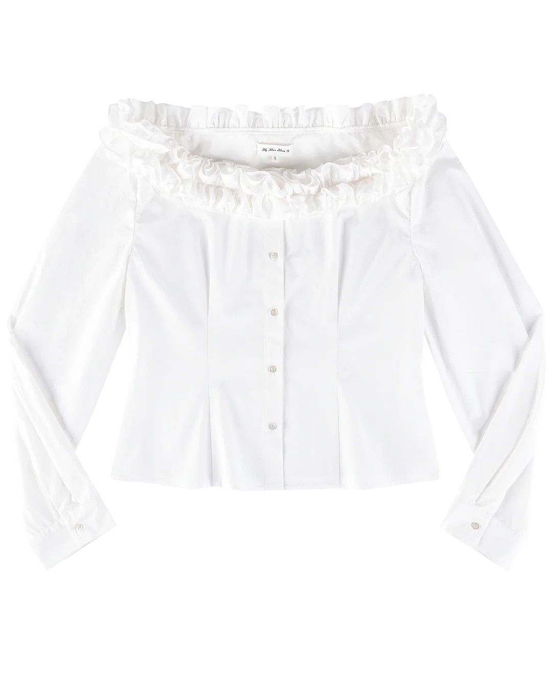 Tops: Ruffle Neck Corset Blouse - White - My mum made it | My Mum Made It