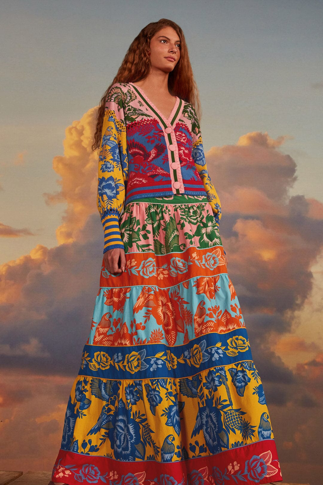 Lace Garden Tiered Maxi Skirt | FarmRio (US)