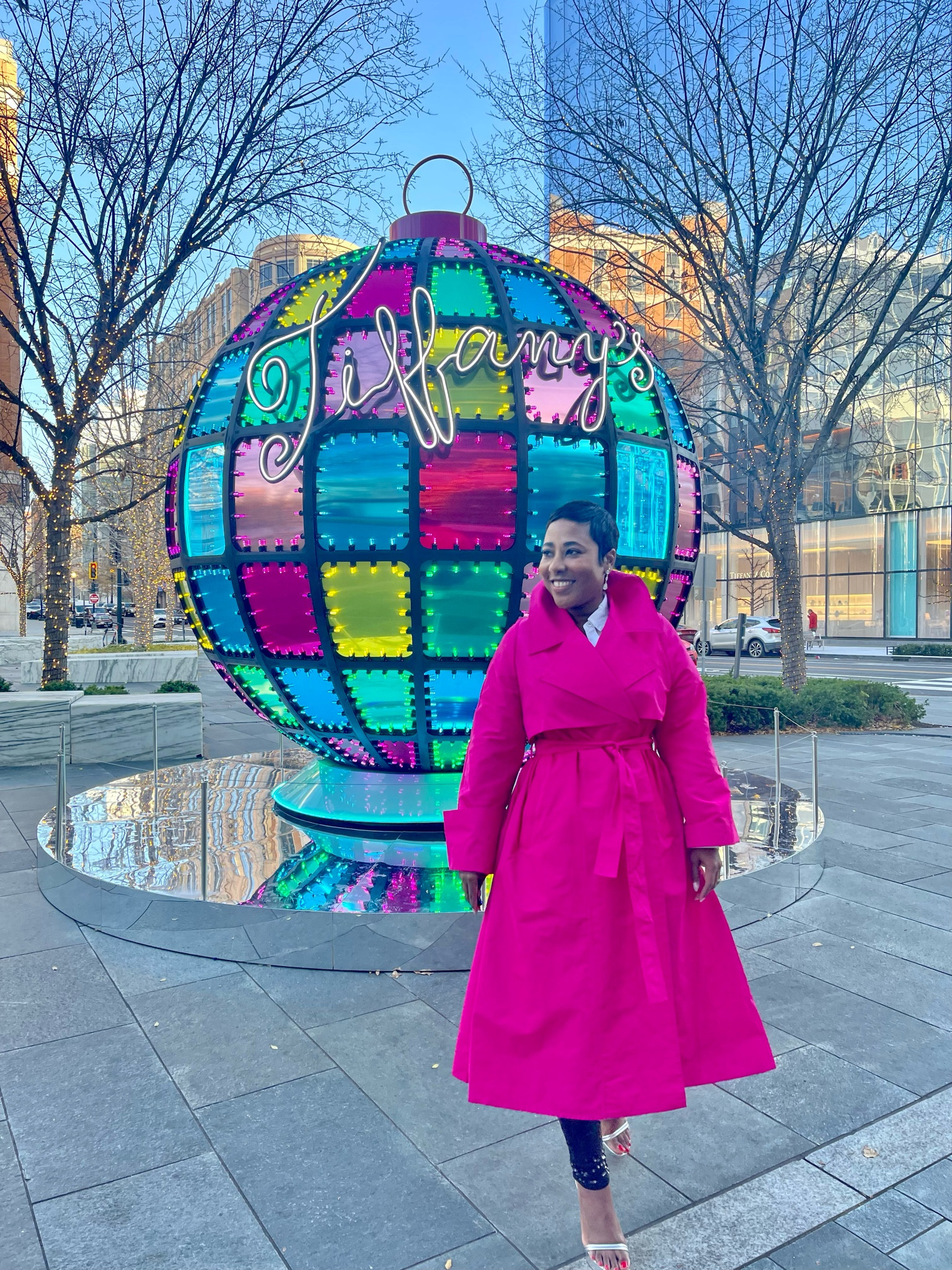 Pink opera coat pink trench coat black sequin leggings white shirt #holidayoutfit #trenchcoatoutfit #holidaystyle #partyoutfit 

#LTKHoliday #LTKstyletip #LTKSeasonal