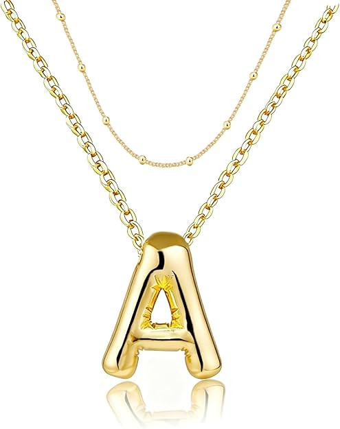 PANSHI Gold Initial Necklaces for Teens Women, Teen Gifts Trendy Layered Bubble Letter Choker Nec... | Amazon (US)