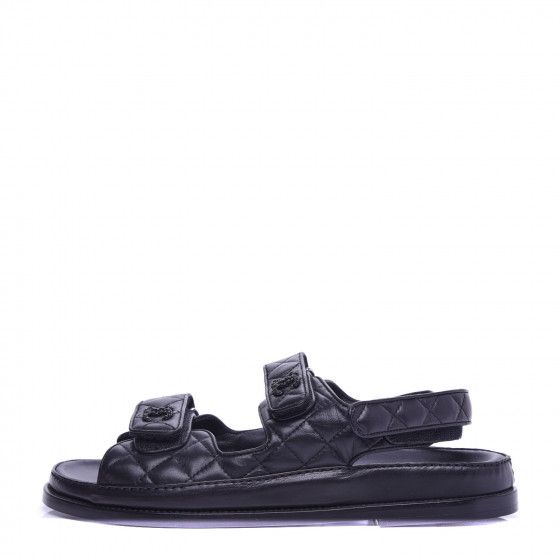 CHANEL Grained Calfskin Velcro Dad Sandals 40.5 Black | Fashionphile