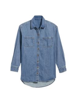 Oversized Boyfriend Utility-Pocket Jean Shirt for Women | Old Navy (US)