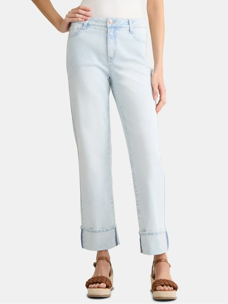 Time and Tru Women's Wide Cuff Jeans, 29” Inseam, Sizes 2-20 - Walmart.com | Walmart (US)