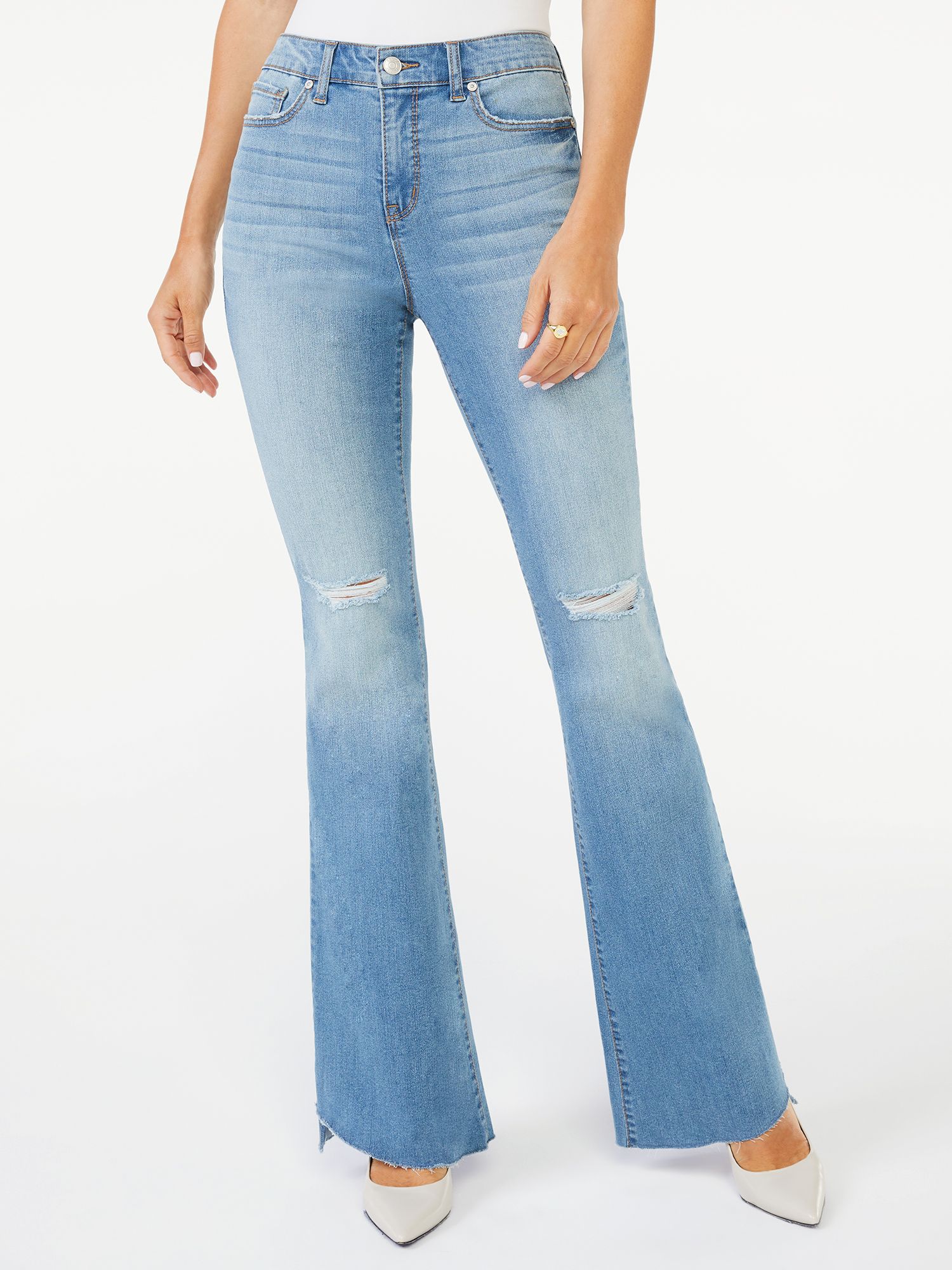 Scoop Women's High-Rise Flare Angled Step Hem Jeans - Walmart.com | Walmart (US)