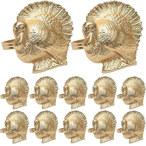 Gold Napkin Rings Set of 12 - Turkey Bird Stylish Metal Lightweight Serviette Holders for Elegant Table Settings | Perfect for Dinner Parties, Holidays, Weddings & Everyday Use - ALPHA Living HOME | Amazon (US)