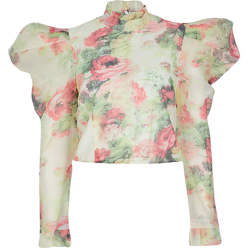 Pink floral puff sleeve top | River Island (UK & IE)