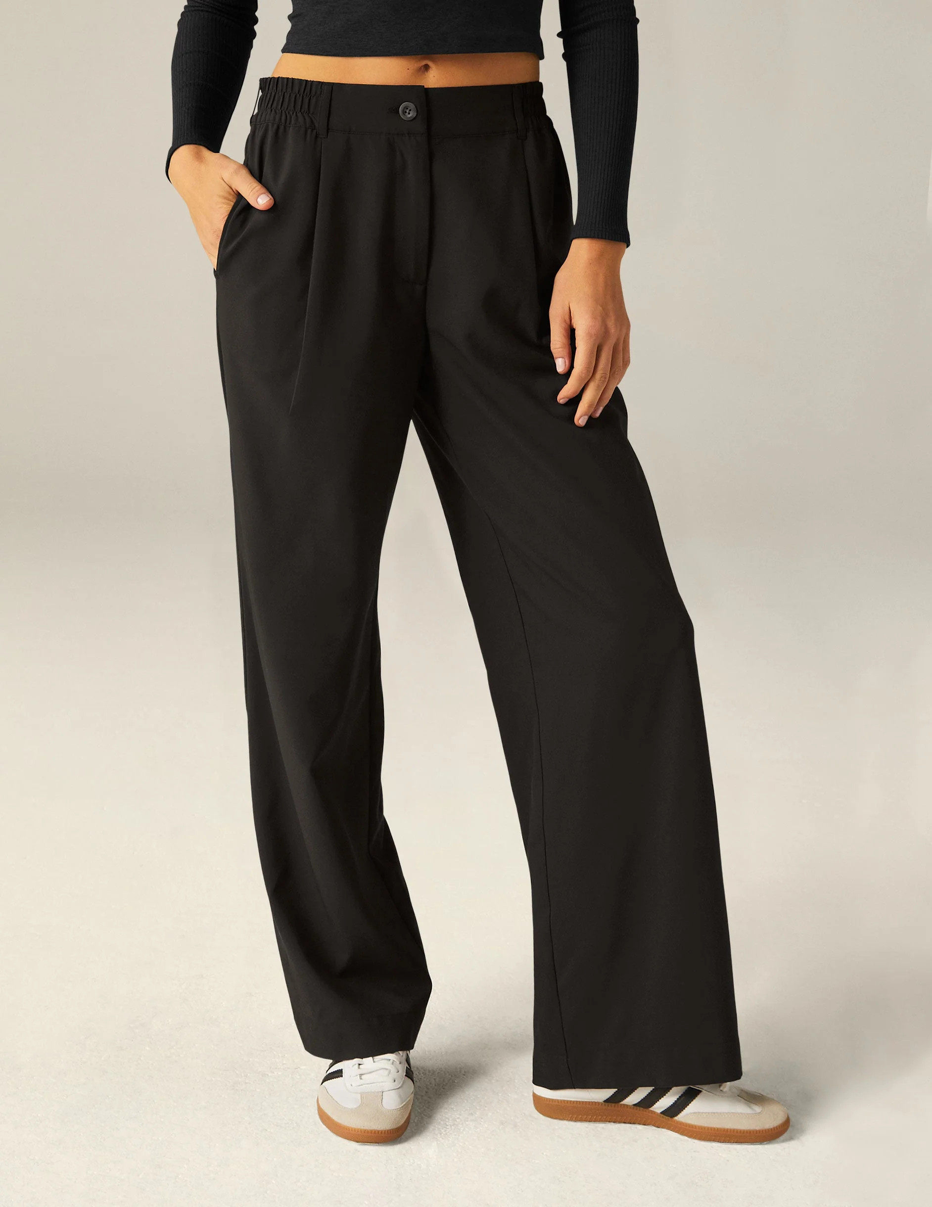 Wide Leg Elastic Waist Trousers - Black | Beyond Yoga | Beyond Yoga