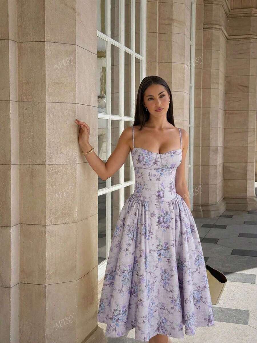 Women's Floral Print Retro Elegant Casual Vacation Country-Style Party Wedding Dress, Spring/Summ... | SHEIN
