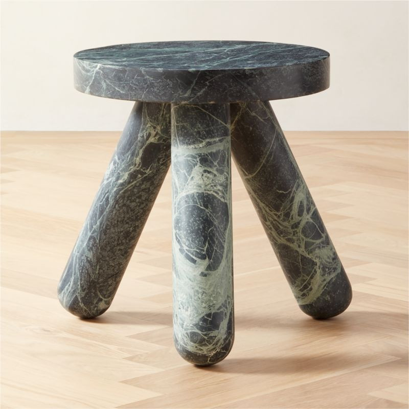 Jaxx Modern Round Tripod Green Marble Side Table | CB2 | CB2
