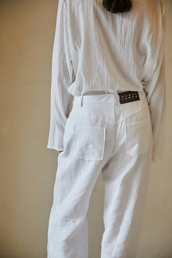 LUMEN straight leg pant in white linen | The DOM (Australia & New Zealand)