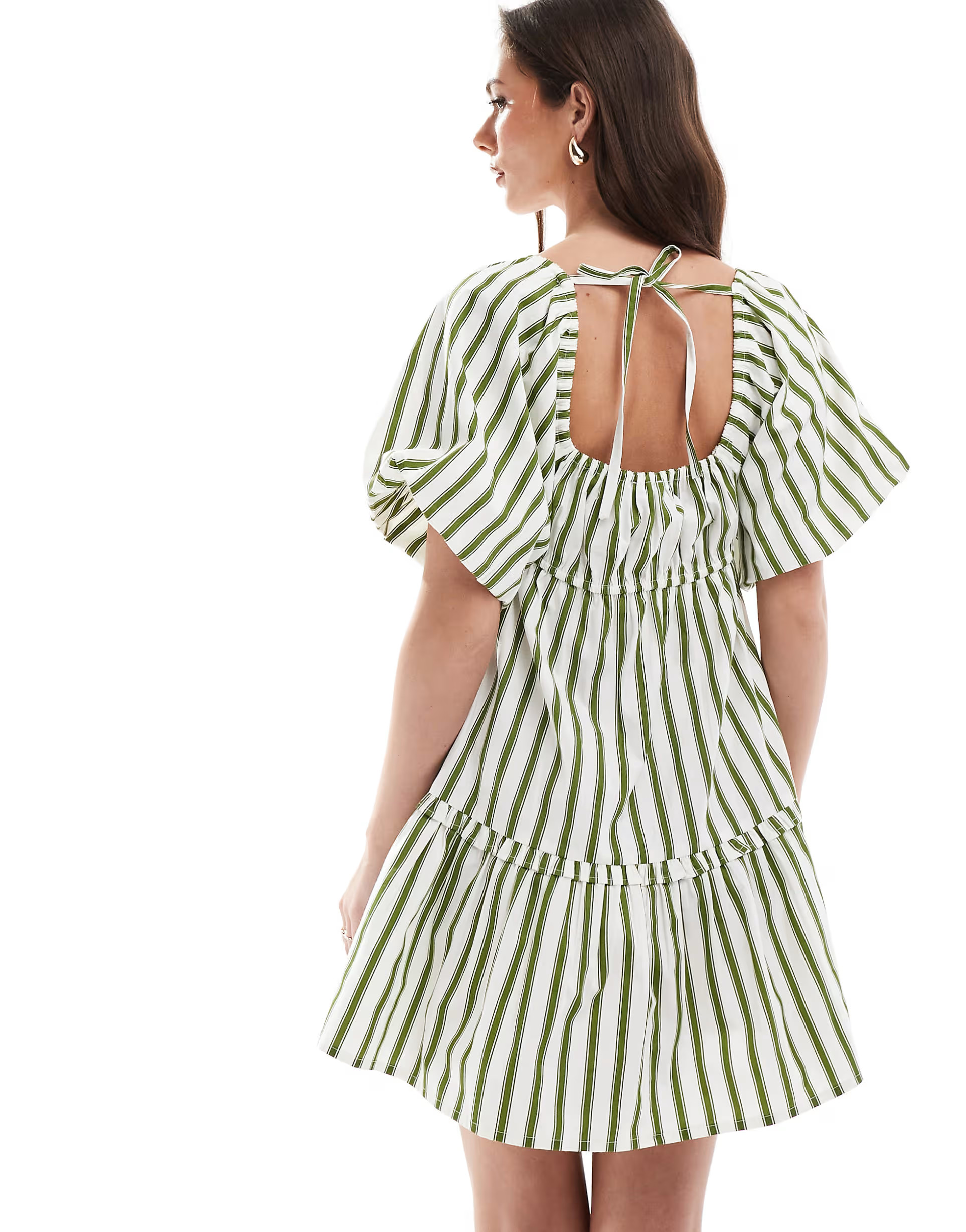 Wednesday's Girl striped mini smock dress in green and white | ASOS (Global)