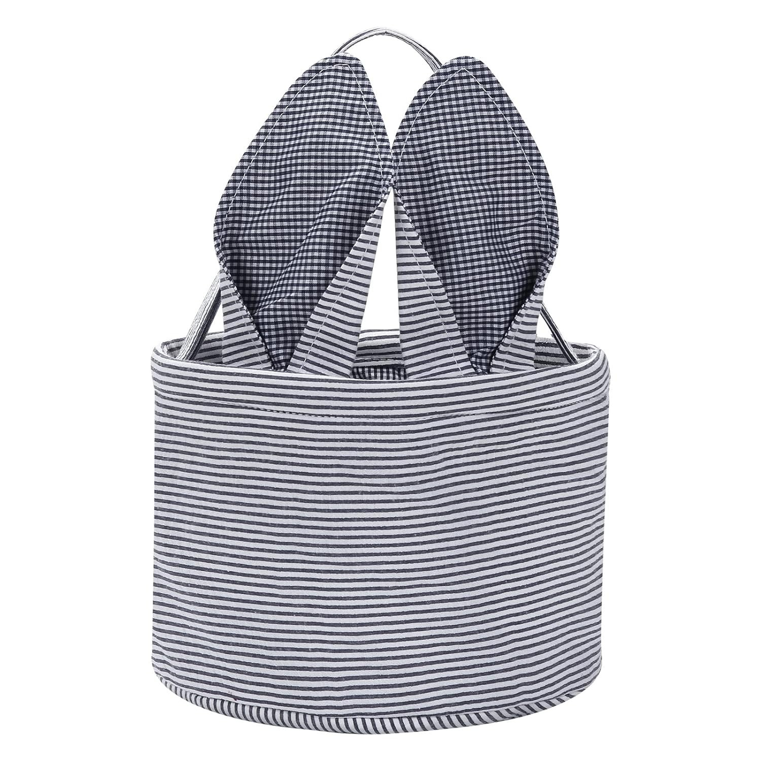 Easter Basket Seersucker Egg Hunt Bunny Baskets for Kids with Cute Rabbit Ears Stripe Storage Gif... | Amazon (US)
